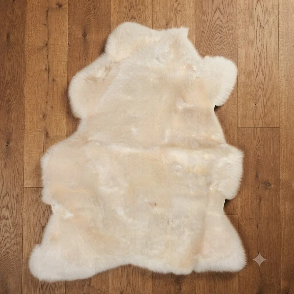 Ikea Rens Sheepskin Area Throw Rug Shaggy Soft Beige/White 24x30